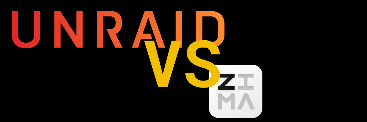 Comparativa visual entre Unraid y ZimaOS / CasaOS: logos enfrentados sobre fondo oscuro para usuarios de NAS doméstico.